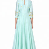 Mint Green Embroidery Indo Western Satin Long Gown