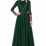 Bottle Green Cutout Embroidered Gown
