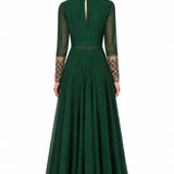 Bottle Green Cutout Embroidered Gown