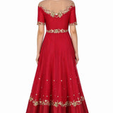 Red Gold Embroidered Sheer Yoke Gown