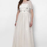 Ivory Net Gown With Sheer Beaded Vine Embroidered Bodice