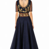 Navy Blue Gold Embroidered Gown