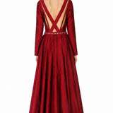Maroon Embellished Long Sleeve Gown