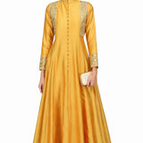 Mustard Gold Mirror Embellished Gown