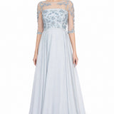 Powder Blue Floral Embellished Flared Gown