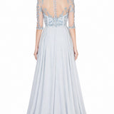 Powder Blue Floral Embellished Flared Gown