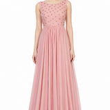 Dusty Pink Stone Embellished Flared Gown
