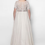 Ivory Net Gown With Sheer Beaded Vine Embroidered Bodice