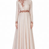 Ivory Rust Embroidered Mandarin Collar Gown