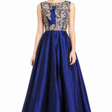 Royal Blue Gold Embroidered Ball Gown