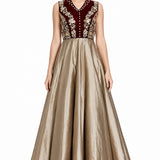Maroon Gold Embroidered Jacket Gown