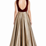 Maroon Gold Embroidered Jacket Gown