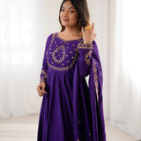 Classic Purple Embroidered Chanderi Anarkali Set