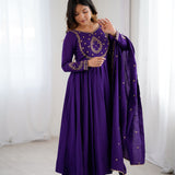 Classic Purple Embroidered Chanderi Anarkali Set