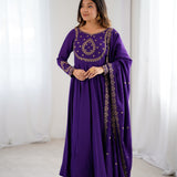 Classic Purple Embroidered Chanderi Anarkali Set