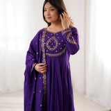 Classic Purple Embroidered Chanderi Anarkali Set