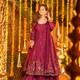 Maroon Floral Embroidered Silk Anarkali Set