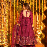 Maroon Floral Embroidered Silk Anarkali Set
