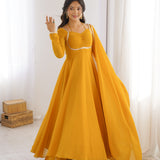 Mustard Yellow Solid Georgette Anarkali Set