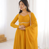 Mustard Yellow Solid Georgette Anarkali Set