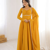 Mustard Yellow Solid Georgette Anarkali Set