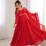 Crimson Red Solid Georgette Anarkali Set
