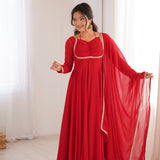 Crimson Red Solid Georgette Anarkali Set