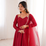 Crimson Red Solid Chanderi Anarkali Set