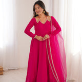 Royal Pink Solid Chanderi Anarkali Set