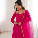 Royal Pink Solid Chanderi Anarkali Set