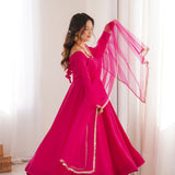 Royal Pink Solid Chanderi Anarkali Set