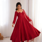 Crimson Red Solid Chanderi Anarkali Set
