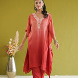 Coral Ombre Vine Kaftan Kurti