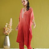 Coral Ombre Vine Kaftan Kurti