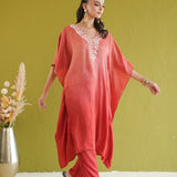 Coral Ombre Vine Kaftan Kurti