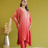 Coral Ombre Vine Kaftan Kurti