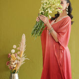 Coral Ombre Vine Kaftan Kurti