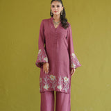 Wine Lily Embroidered Kurti