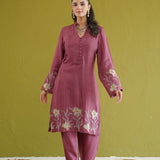 Wine Lily Embroidered Kurti