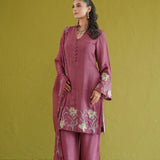 Wine Lily Embroidered Kurti