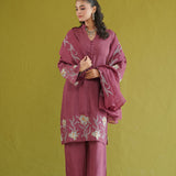 Wine Lily Embroidered Kurti