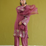 Wine Lily Embroidered Kurti