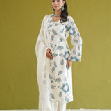 Ivory Teal Vine Embroidered Kurti