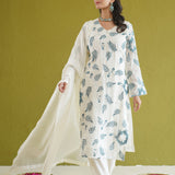 Ivory Teal Vine Embroidered Kurti