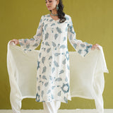 Ivory Teal Vine Embroidered Kurti