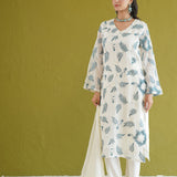Ivory Teal Vine Embroidered Kurti
