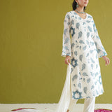 Ivory Teal Vine Embroidered Kurti
