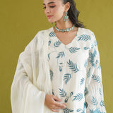 Ivory Teal Vine Embroidered Kurti