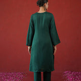 Bottle Green Gold Embroidered Kurti