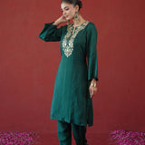 Bottle Green Gold Embroidered Kurti